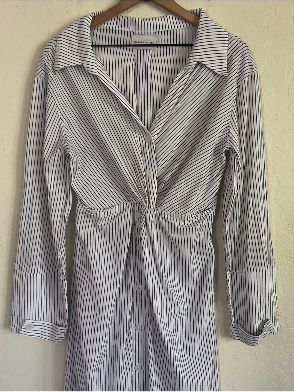 Modern Citizen 100% Cotton Long Sleeve Midi Shirt Dress Small White Black Stripe - Picture 3 of 6